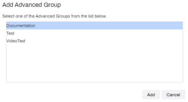 Advanced groups pop-up with one group selected to add. 