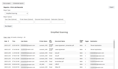 Simplified Scanning report showing the different fields and data contained within the report.