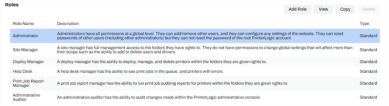 Roles section of the users tab where default role definitions are showng. The Add Role button is highlighted on the upper right. 