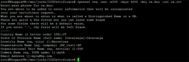 Terminal window showing the prompt for the passphrase. 