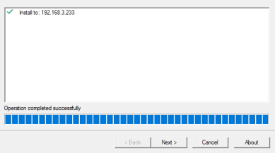 Add-on Application Installer pop-up showing the CPA successfully installed, the process completion bar full, and the Next button at the bottom. 