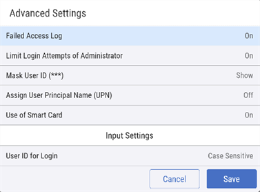 This is an image of the Advanced settings pop-up with the Use of Smart Card section set to On.