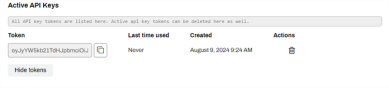 Active API Keys section the generated token.