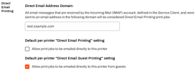 Direct Email Address domain and default settings. 