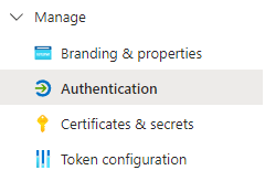 API permissions section with the Authentication option under the Manage menu on the left. 