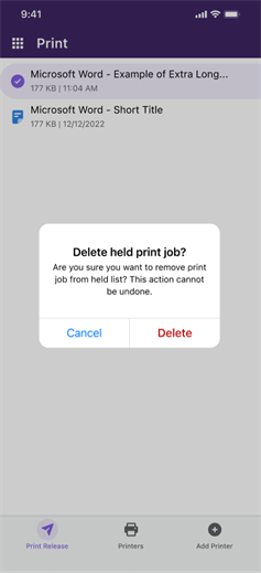 Delete hel print job? confirmation modal.