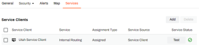 Services tab showing the Internal Routing service client added. 