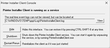 Printer Installer Client Console modal