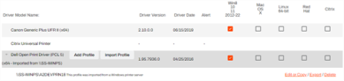 Drivers Profiles tab option from the printer object menu. 