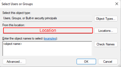 Active Directory Select Users or Groups pop up for adding AD objects for assignments.