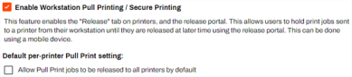 Enable Secure Release setting as seen on the Printing tab. 