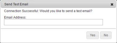 Send Test Email modal with the option to send a test email