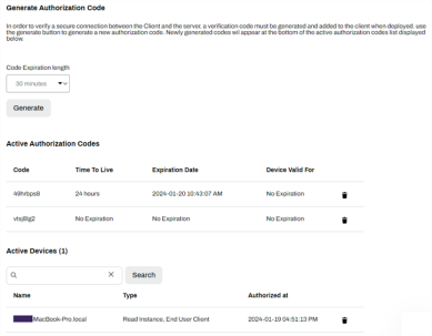 Generate authorization code page