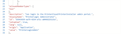 Manifest file showing the PrinterLogic portion added in and highlighted. 