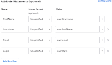 Attribute Statements window showing the listed attributes that have been added.