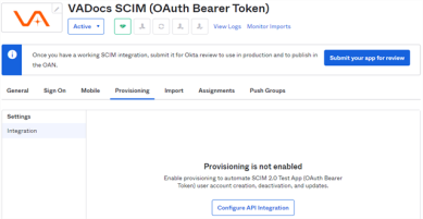 App's Provisioning tab with the tab name highlighted and the Configure API Integration button in the lower middle.