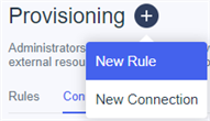 Provisioning add option expanded with the New Rule option selected. 