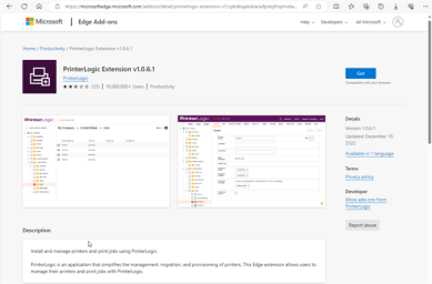 PrinterLogic extension in the Microsoft Store