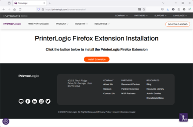 PrinterLogic Firefox Extension download page