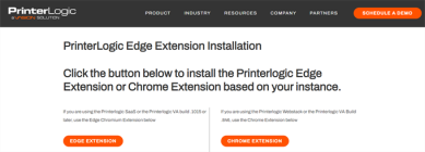 Printerlogic web page with Edge Extension option