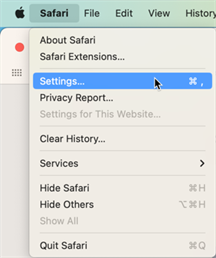 Safari Settings option from the menu bar