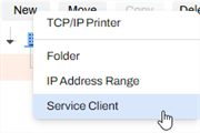 New Service Client option using the New button.