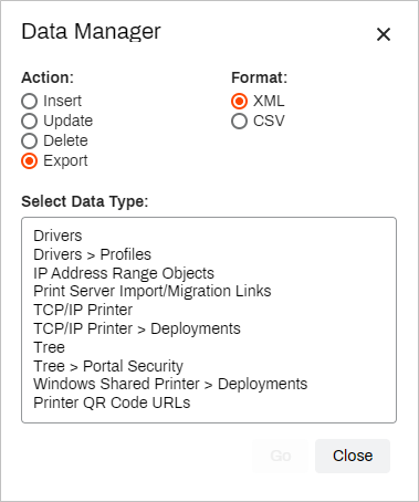 Data manager modal