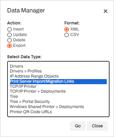 Data Manager with export option