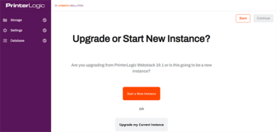 VA Wizard showing two button options, Start a New Instance, or Upgrade my Current Instance.