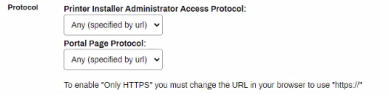 Protocol section showing the protocol drop-down options for the Admin Console and Self-Service Portal. 