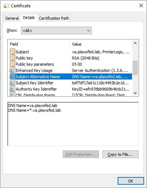 Certificate Details tab showing the Subject Alternative Name line item highlighted. 