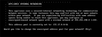 VA web console, Would you like to change the unassigned address pool for your network setting highlighted.