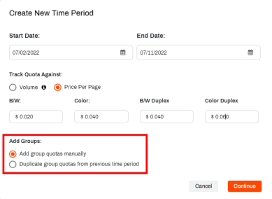Create New Time Period pop-up with the Add Groups options highlighted in the lower left. 