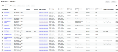 Printer Status report showing a list of printers and examples of the data returned. 