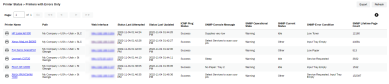 Printer Status report for errors showing a list of printers and examples of data returned in the report.