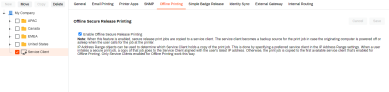 Service Client's Offline Printing tab showing the option enabled. 