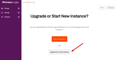 VA wizard interface with and arrow pointing to the Upgrade my Current Instance button. 